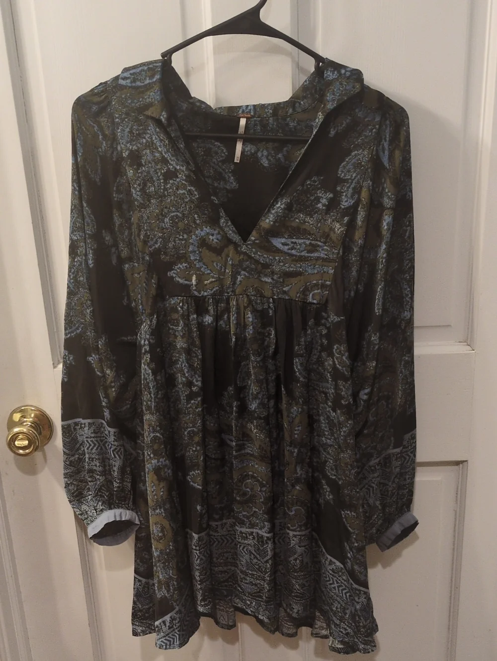 Free People Black Tunic with Blue and Olive Paisley Detail